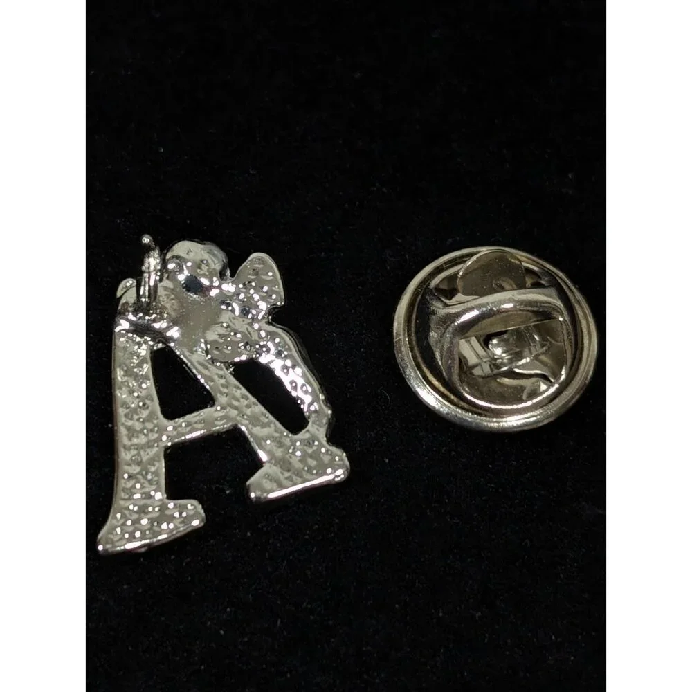 Vintage Silver Tone Initial Letter A‎ Angel Cherub Small Pin Brooch